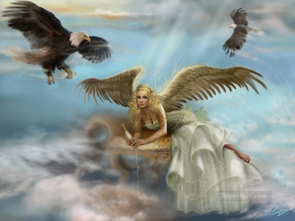 eagles and angel Fantasy Oil Paintings